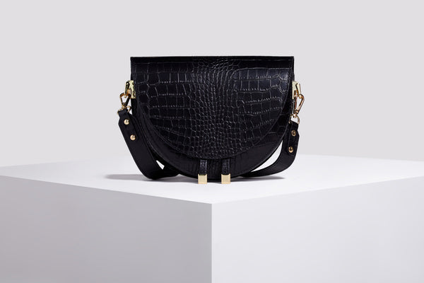 Leather Messenger Bag - Black Croco Bag