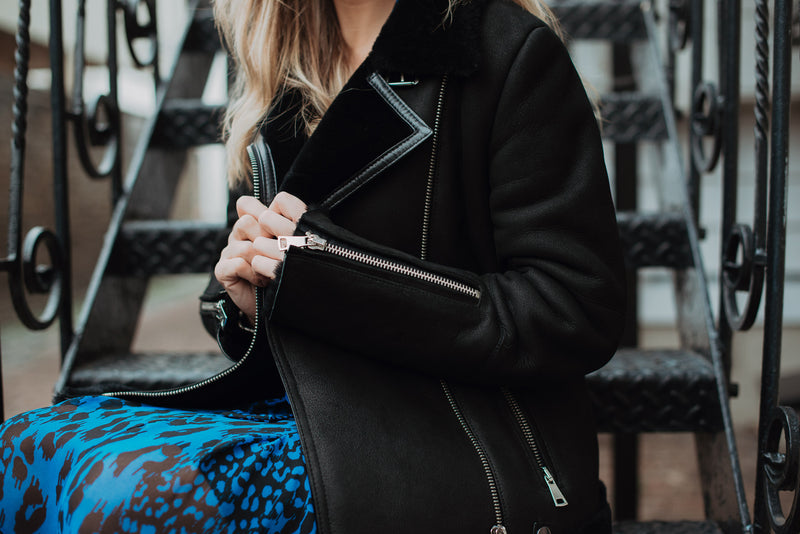 Shearling leather pilot jacket in black