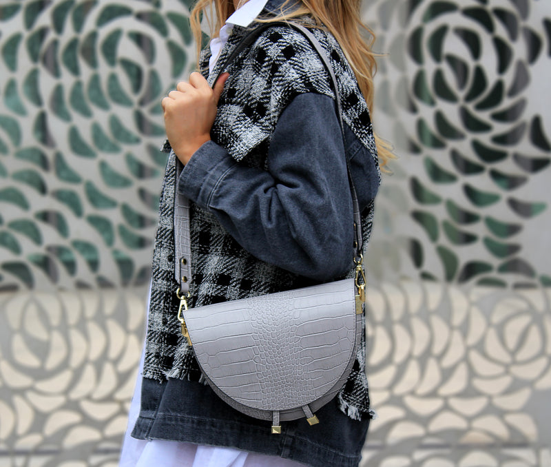 Croco leather messenger bag in grey