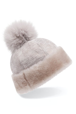 Grey Beanie Hat - Shearling Beanie Hat