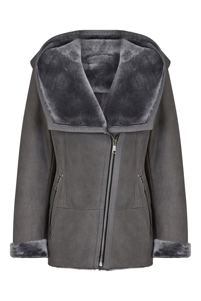 Hooded Shearling Jacket Women - Leather Hooded Jacket