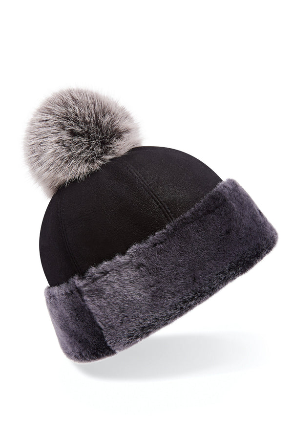 Grey Black Beanie - Shearling Beanie Hat