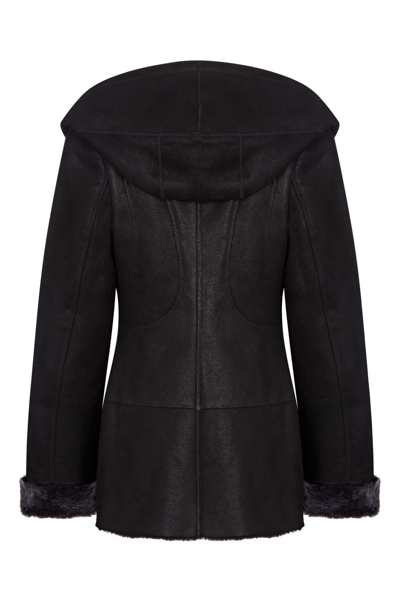 Hooded Shearling Jacket Black - Leather Hooded Jacket