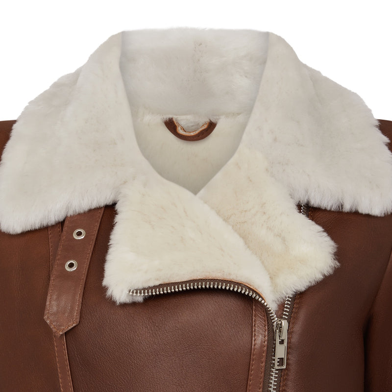 Shearling leather oversized aviator jacket in brown